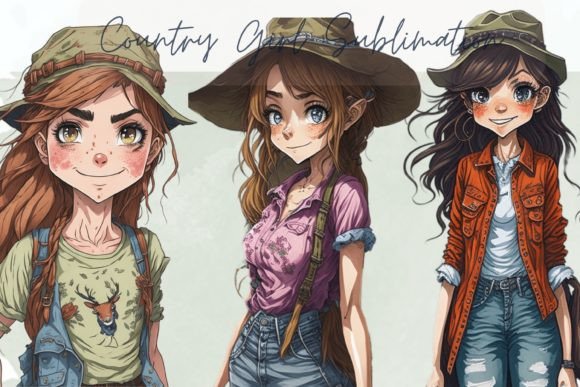 Country Girl Watercolor Sublimation Clipart