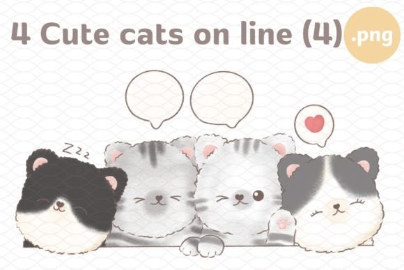 The Perfect Touch for Creative Projects: Exploring the 4 Cute Cats on Line 4 Clipart Set