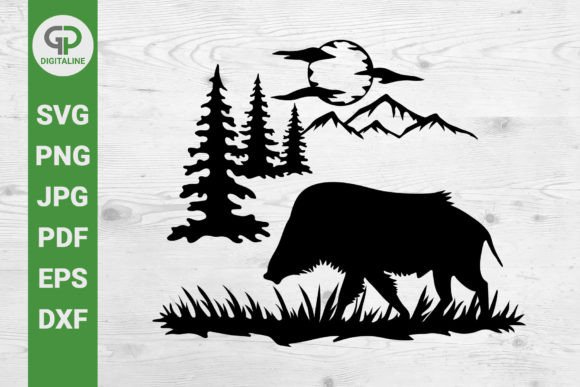 Wild Boar in the Forest and Mountain SVG